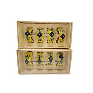 Pier 1 Imports Ceramic Floral Napkin Rings 2 sets of 4 Unique NEW